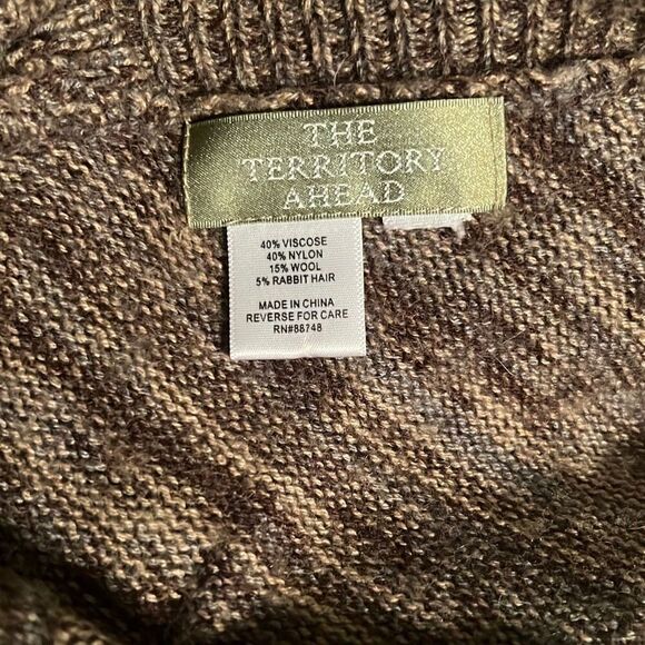 The Territory Ahead Women's Brown Wool Blend Rabbit Hair Knit Striped Poncho - Picture 8 of 8